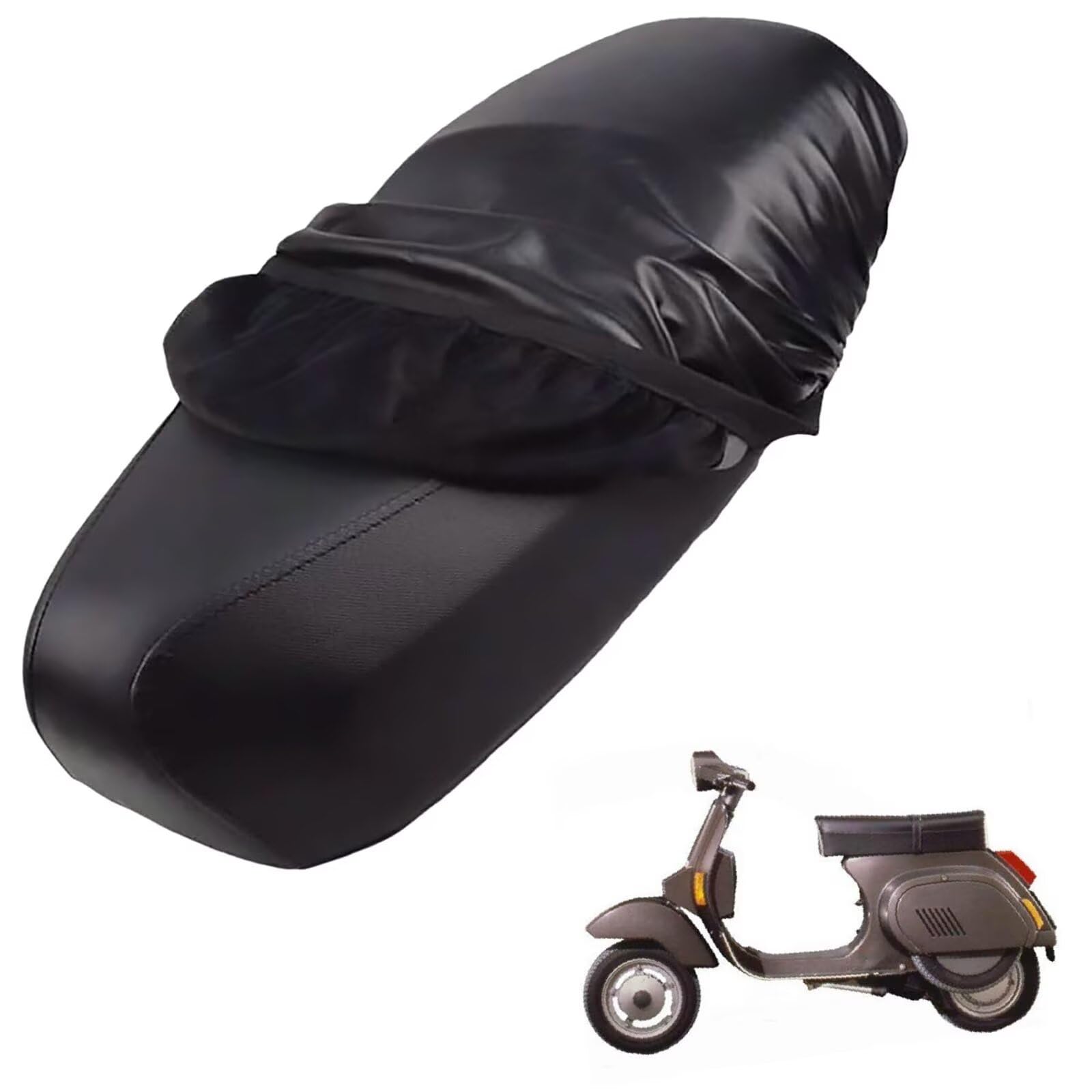 generisch Leder-sitzbezug Motorrad kompatibel mit Vespa PK 50 1982-1993,Roller sitzbankbezug,wasserdicht,regendicht,staubdicht und sonnenfest (Black) von generisch