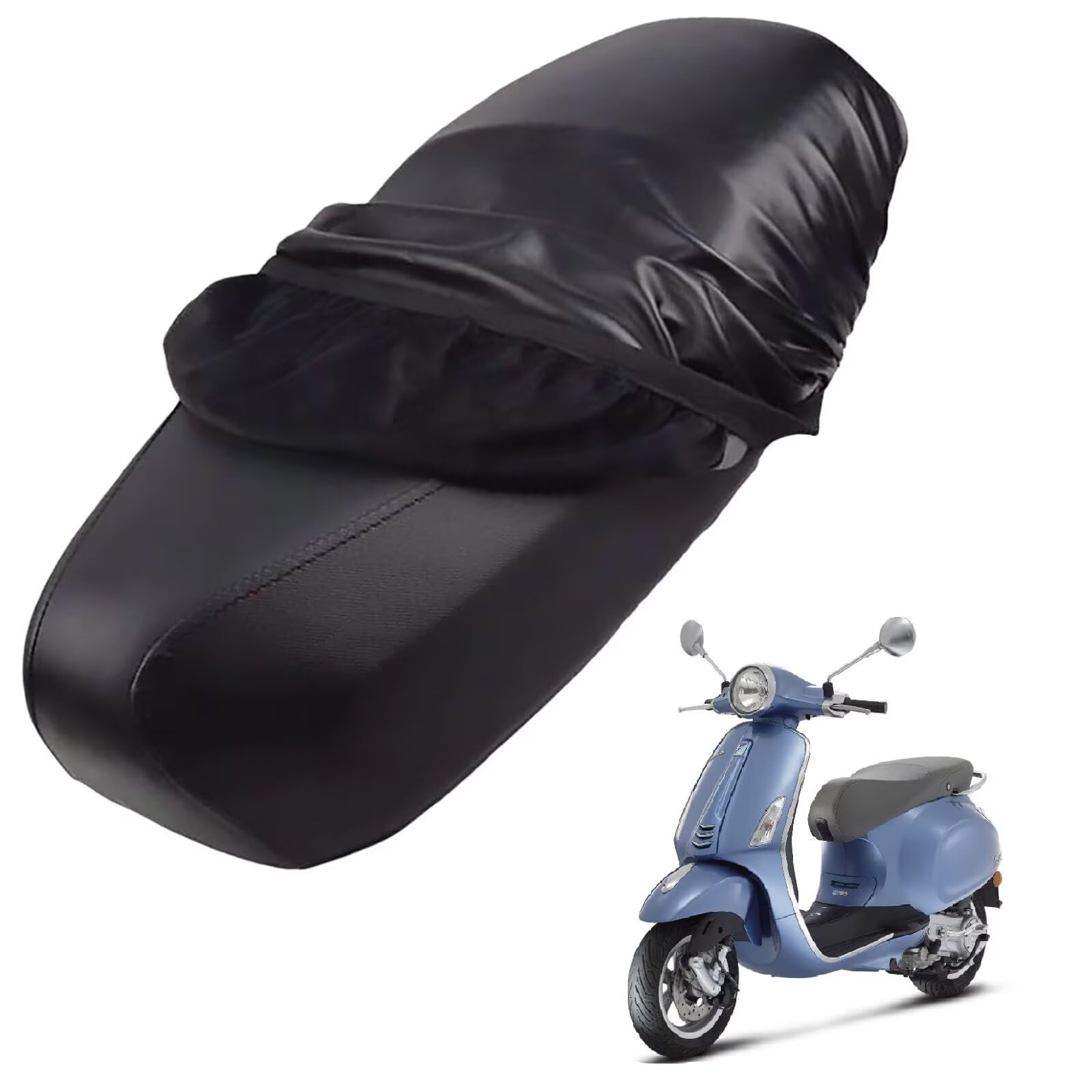 generisch Leder-sitzbezug Motorrad kompatibel mit Vespa Primavera 50 2014-Present,Roller sitzbankbezug,wasserdicht,regendicht,staubdicht und sonnenfest (Black) von generisch