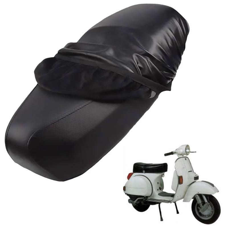 generisch Leder-sitzbezug Motorrad kompatibel mit Vespa Px125 1998-2013,Roller sitzbankbezug,wasserdicht,regendicht,staubdicht und sonnenfest (Black) von generisch