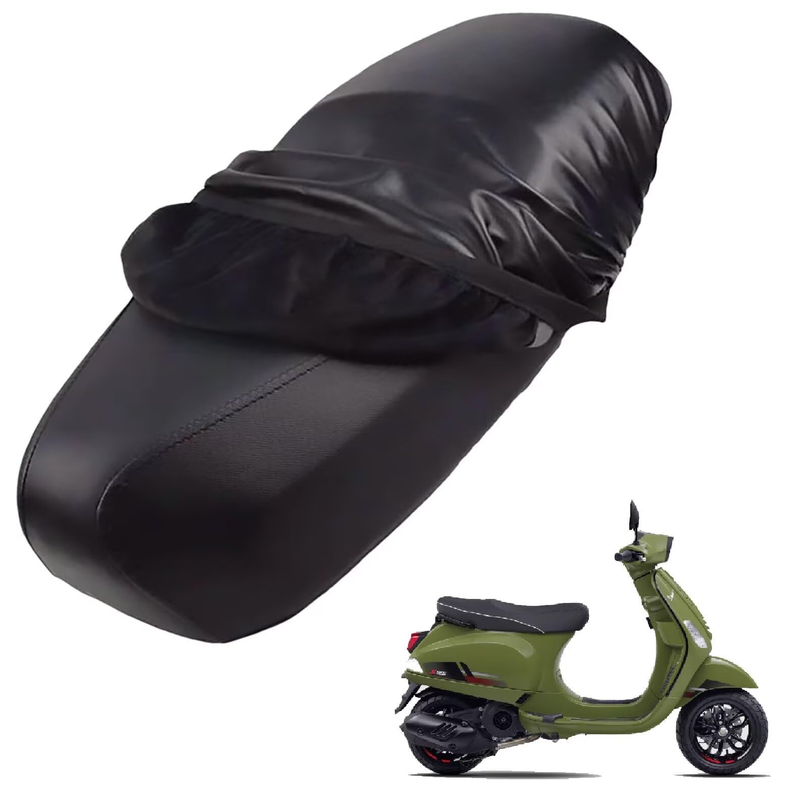 generisch Leder-sitzbezug Motorrad kompatibel mit Vespa S 125 2009-2012,Roller sitzbankbezug,wasserdicht,regendicht,staubdicht und sonnenfest (Black) von generisch