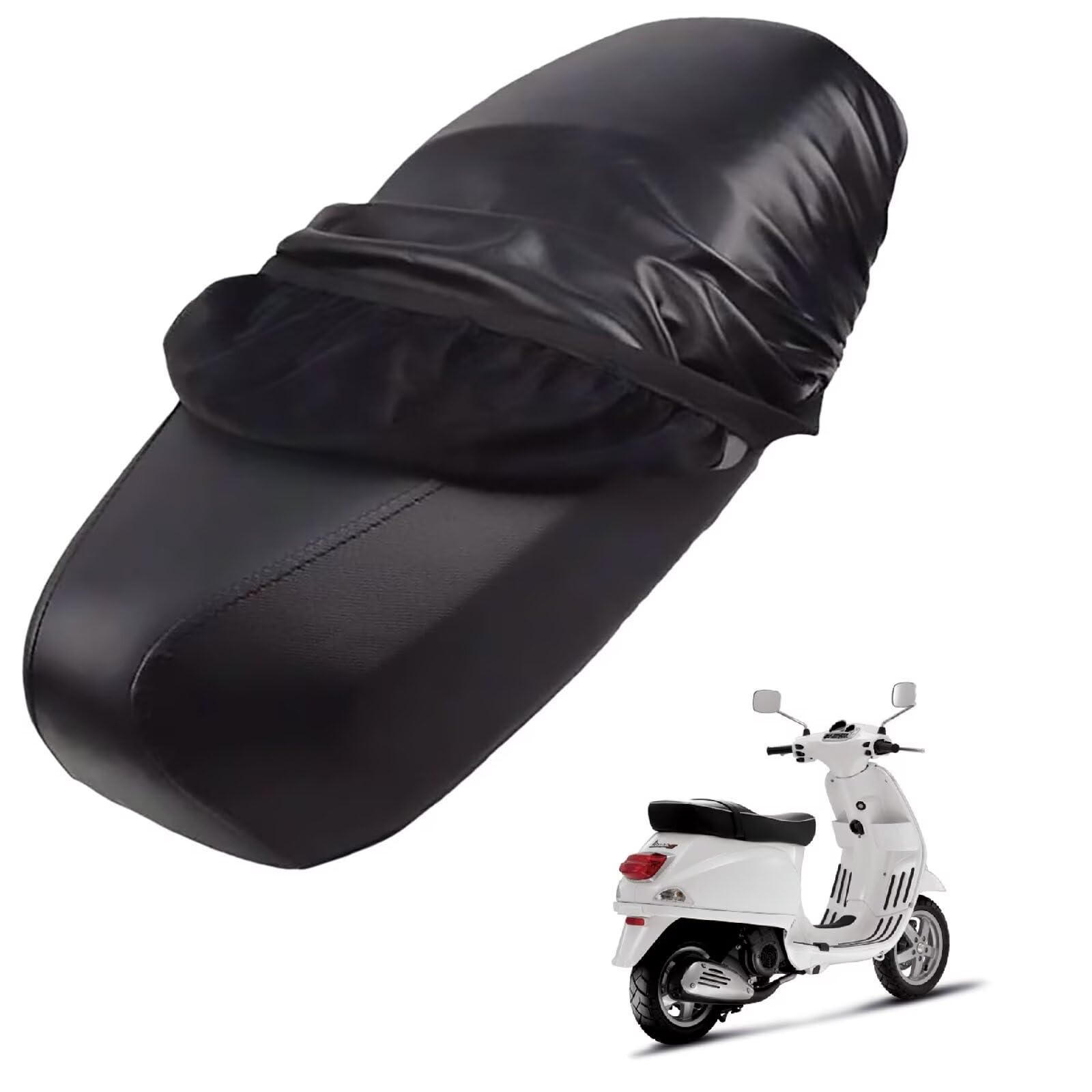 generisch Leder-sitzbezug Motorrad kompatibel mit Vespa S 150 2008-2014,Roller sitzbankbezug,wasserdicht,regendicht,staubdicht und sonnenfest (Black) von generisch