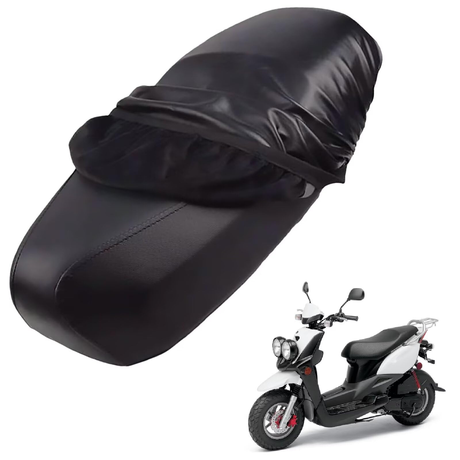 generisch Leder-sitzbezug Motorrad kompatibel mit Yamaha Zuma 50F 2011-Present,Roller sitzbankbezug,wasserdicht,regendicht,staubdicht und sonnenfest (Black) von generisch