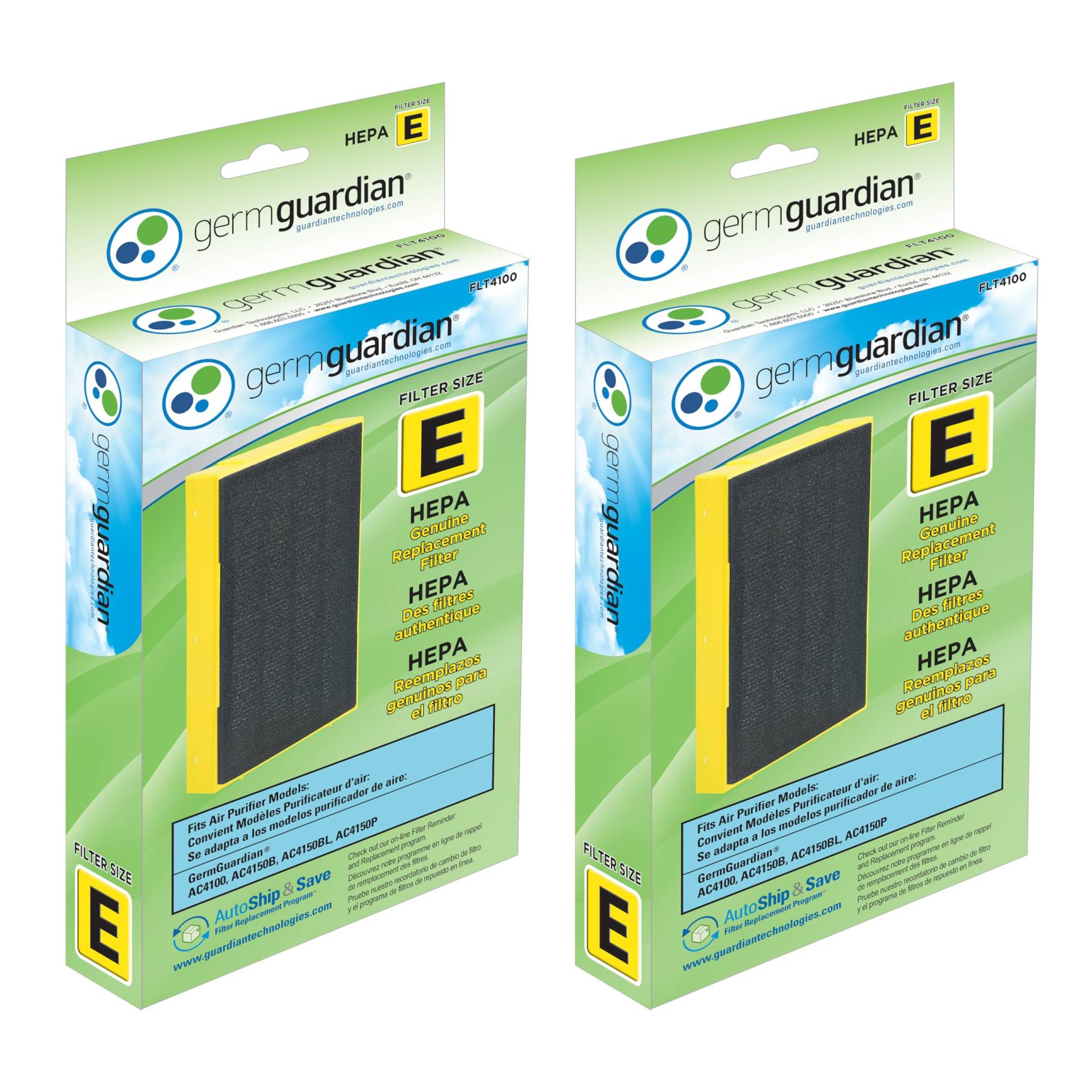 germguardian Guardian Technologies FLT41002PK FLT4100 HEPA Replacement Filter E for AC4100, AC4100CA AC4150BL, AC4150PCA, 2 pack, Black Air Purifier von germguardian