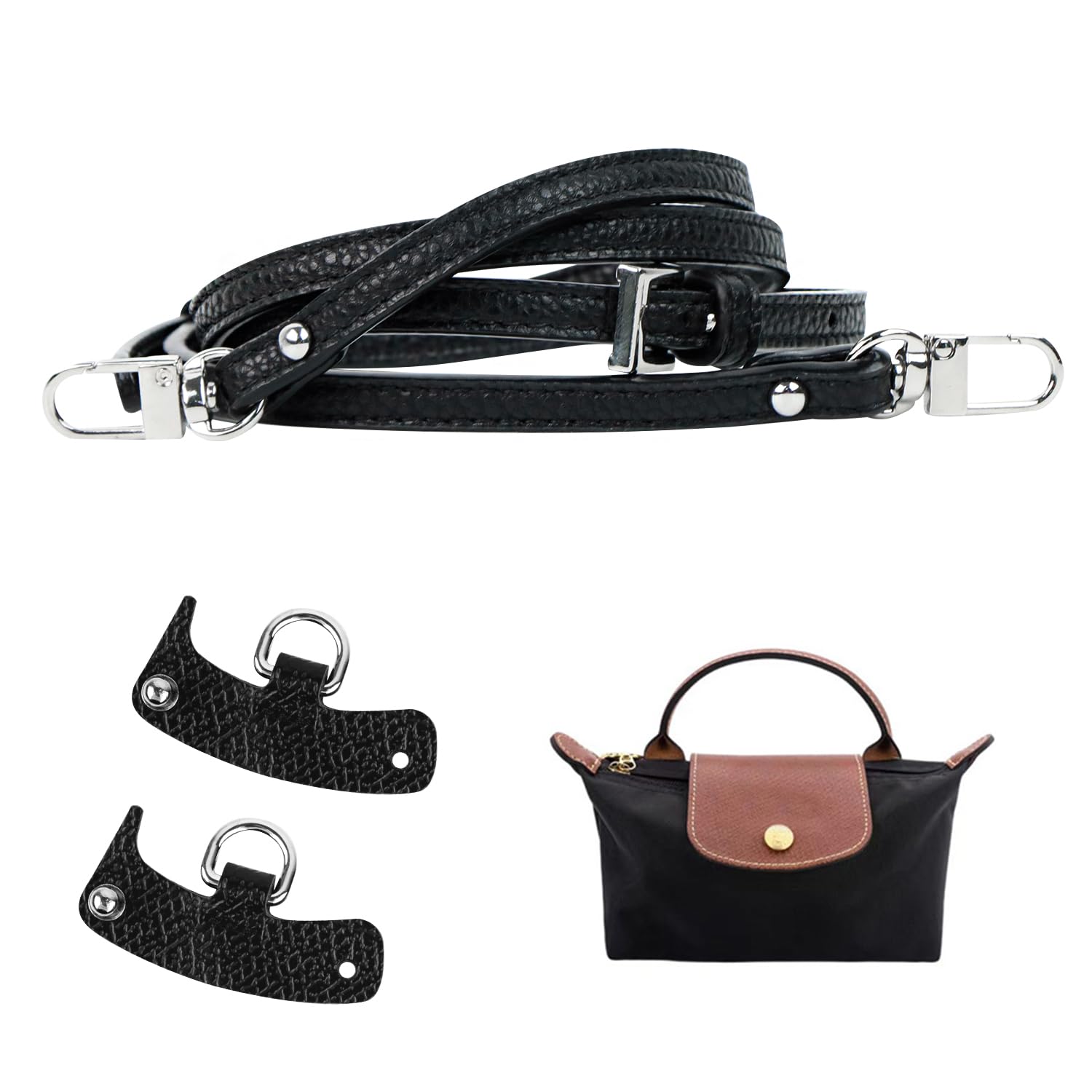 Leder Schulterriemen Mini Taschen，Pliage No-Punch TransformationszubehöR, Damen Tragegurt für Damen Tragegurt für Strap Taschen，Taschengurte Zum Wechseln，120cm Schwarz von gexuamz