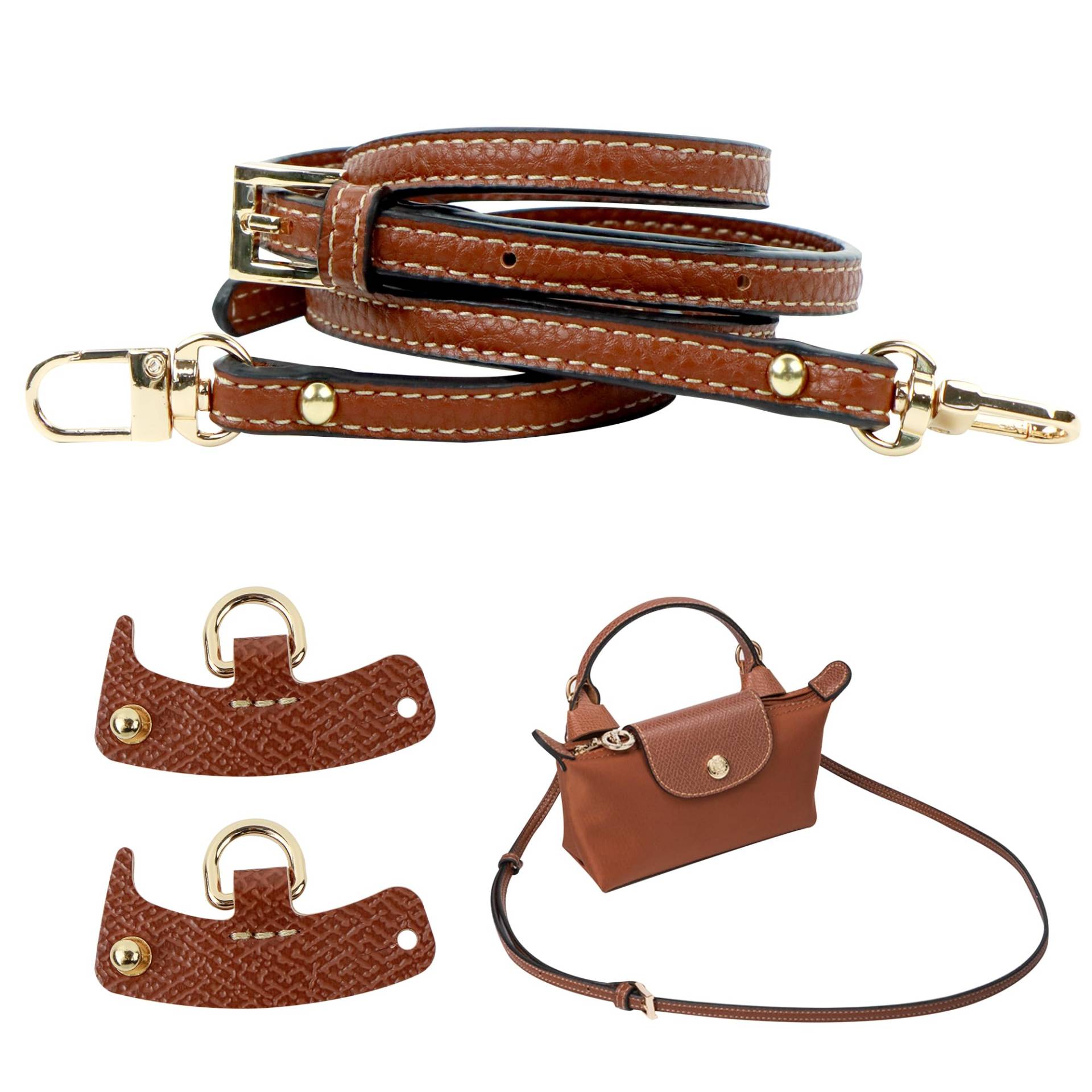 Leder Schulterriemen Mini Taschen，Pliage No-Punch TransformationszubehöR, Damen Tragegurt für Longchampdamen Tragegurt für Longchamp Strap Taschen，Taschengurte Zum Wechseln，Gelb-Braun. von gexuamz