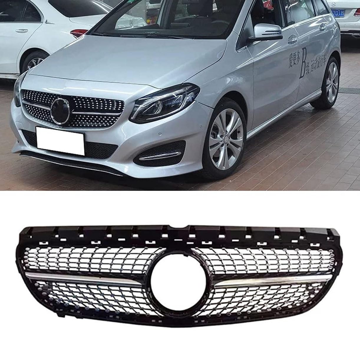 ghuitylk Auto Front Niere Kühler, Double Slats Grill, für Mercedes-Benz B Class W246 B180 B200 B220 B250 2015 2016 2017 2018 2019,A-Black von ghuitylk