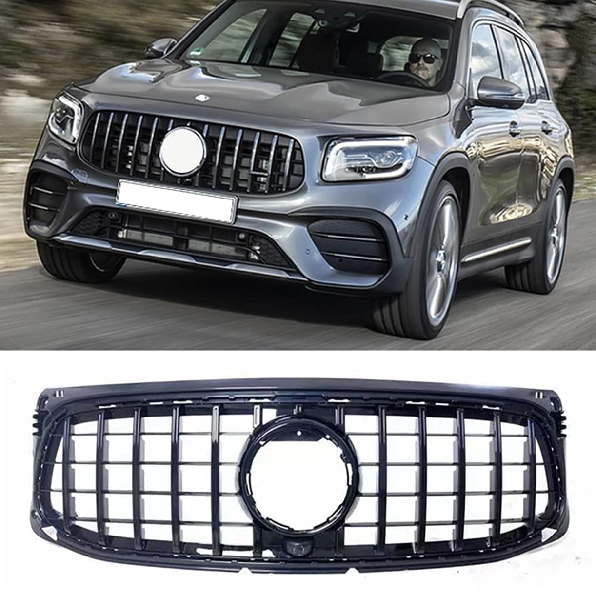 ghuitylk Auto Front Niere Kühler, Double Slats Grill, für Mercedes-Benz GT GLB Class X247 W247 GLB200 2020 2021,A-Black von ghuitylk