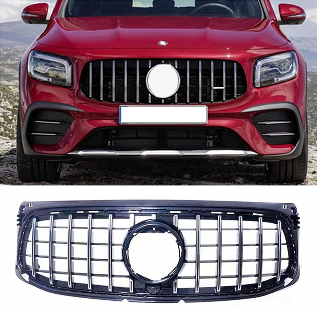 ghuitylk Auto Front Niere Kühler, Double Slats Grill, für Mercedes-Benz GT GLB Class X247 W247 GLB200 2020 2021,B-Silver von ghuitylk