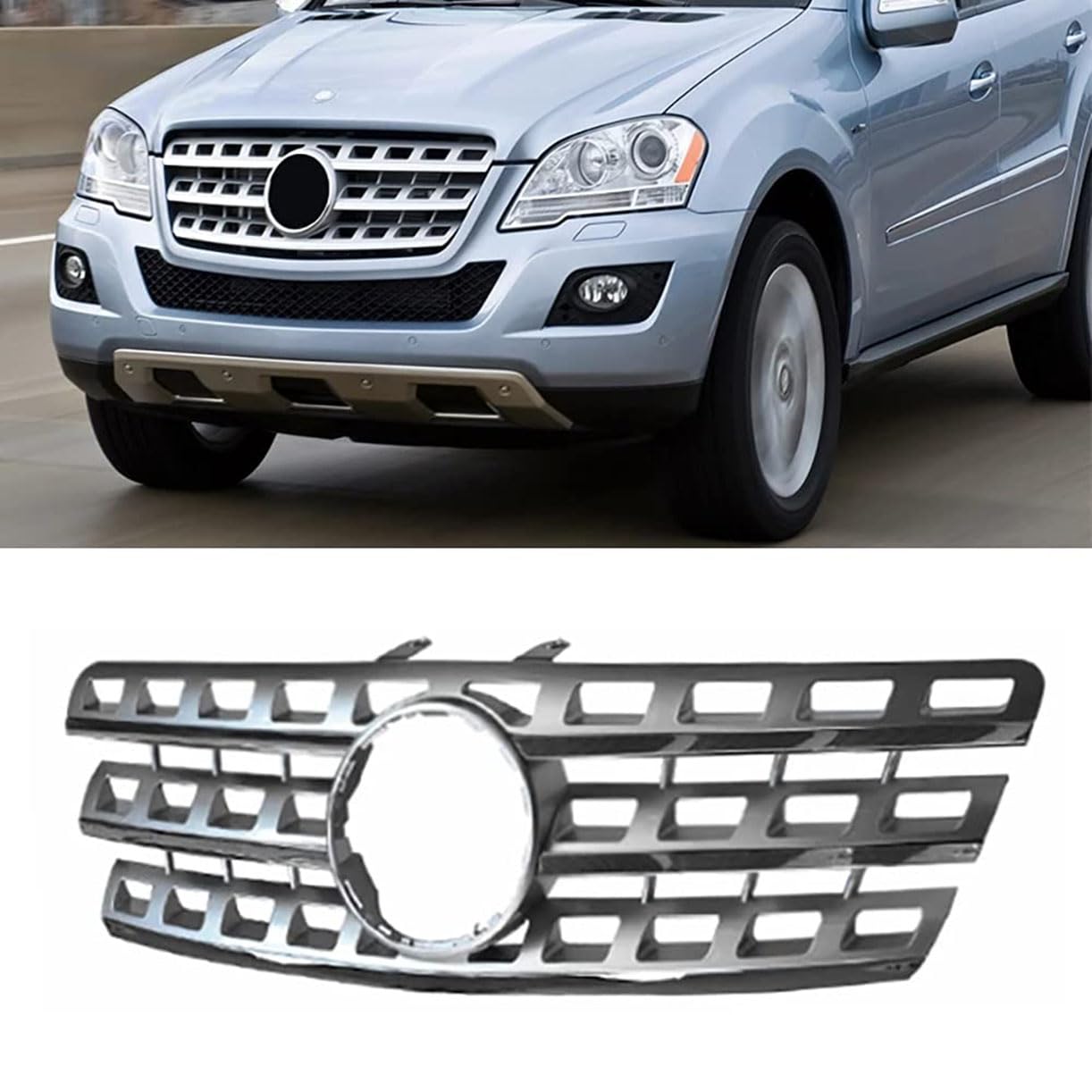 ghuitylk Auto Front Niere Kühler, Double Slats Grill, für Mercedes-Benz ML Class W164 X164 AMG 2009 2010 2011,B-Silver von ghuitylk