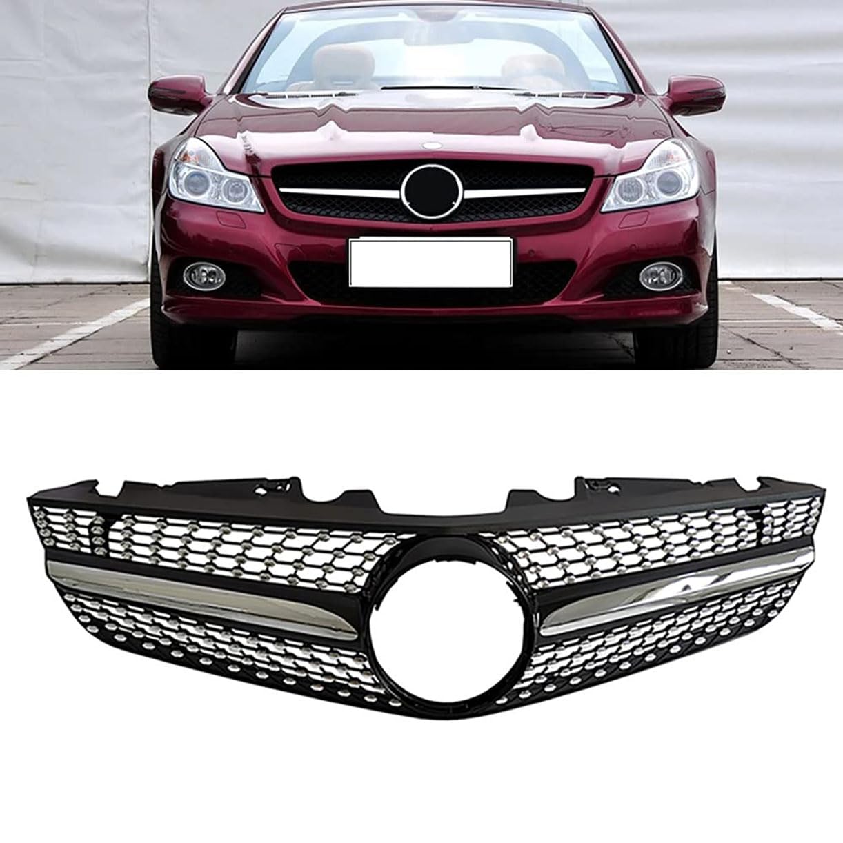 ghuitylk Auto Front Niere Kühler, Double Slats Grill, für Mercedes-Benz R230 SL Class 2010 2011 2012,B-Silver von ghuitylk