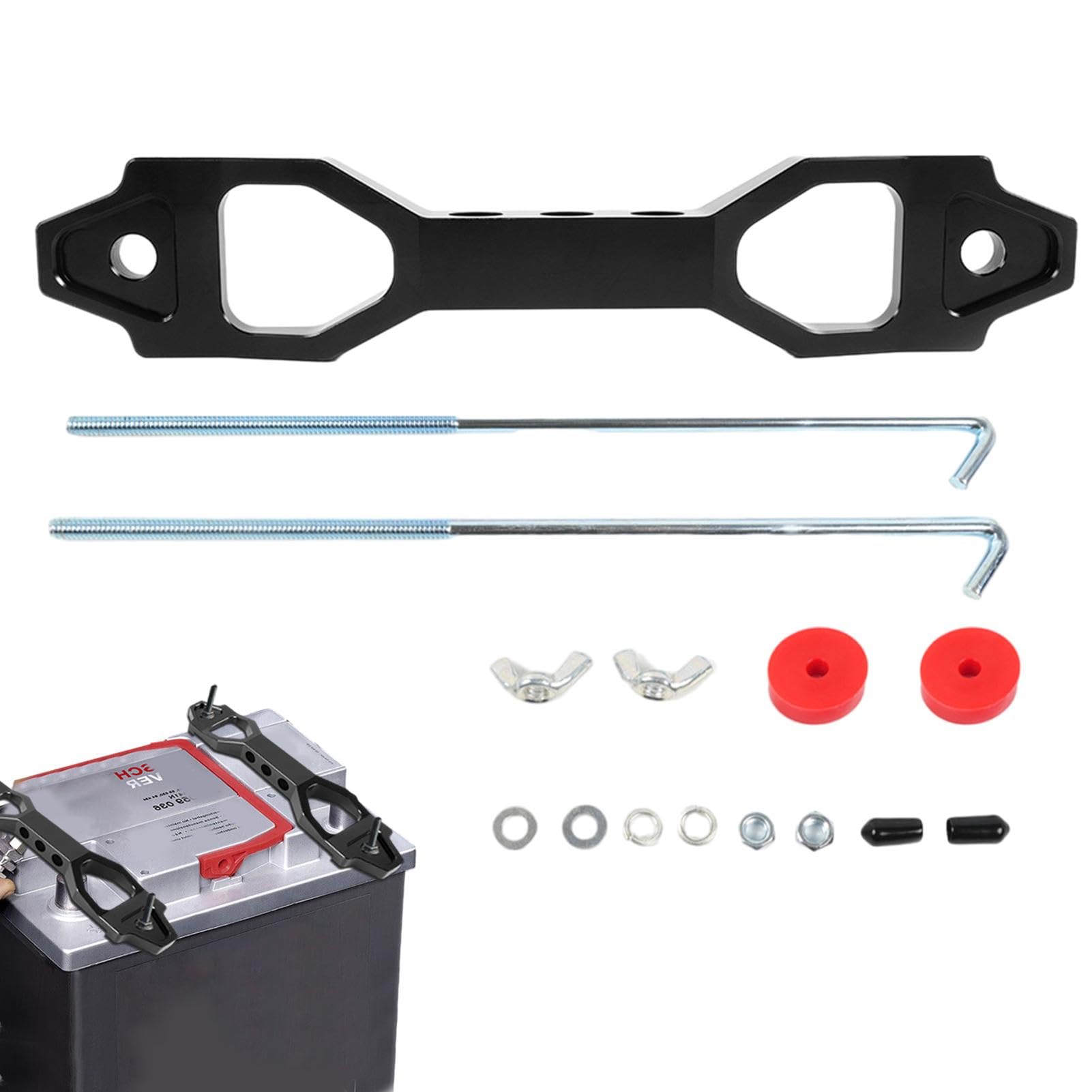 Batterie-Haltebügel-Kit, Aluminium-Batterie-Spannhalterung, Auto-Querstangen-Batteriehalter, verstellbare Batteriehalterhalterung für SUVs u von gifyym