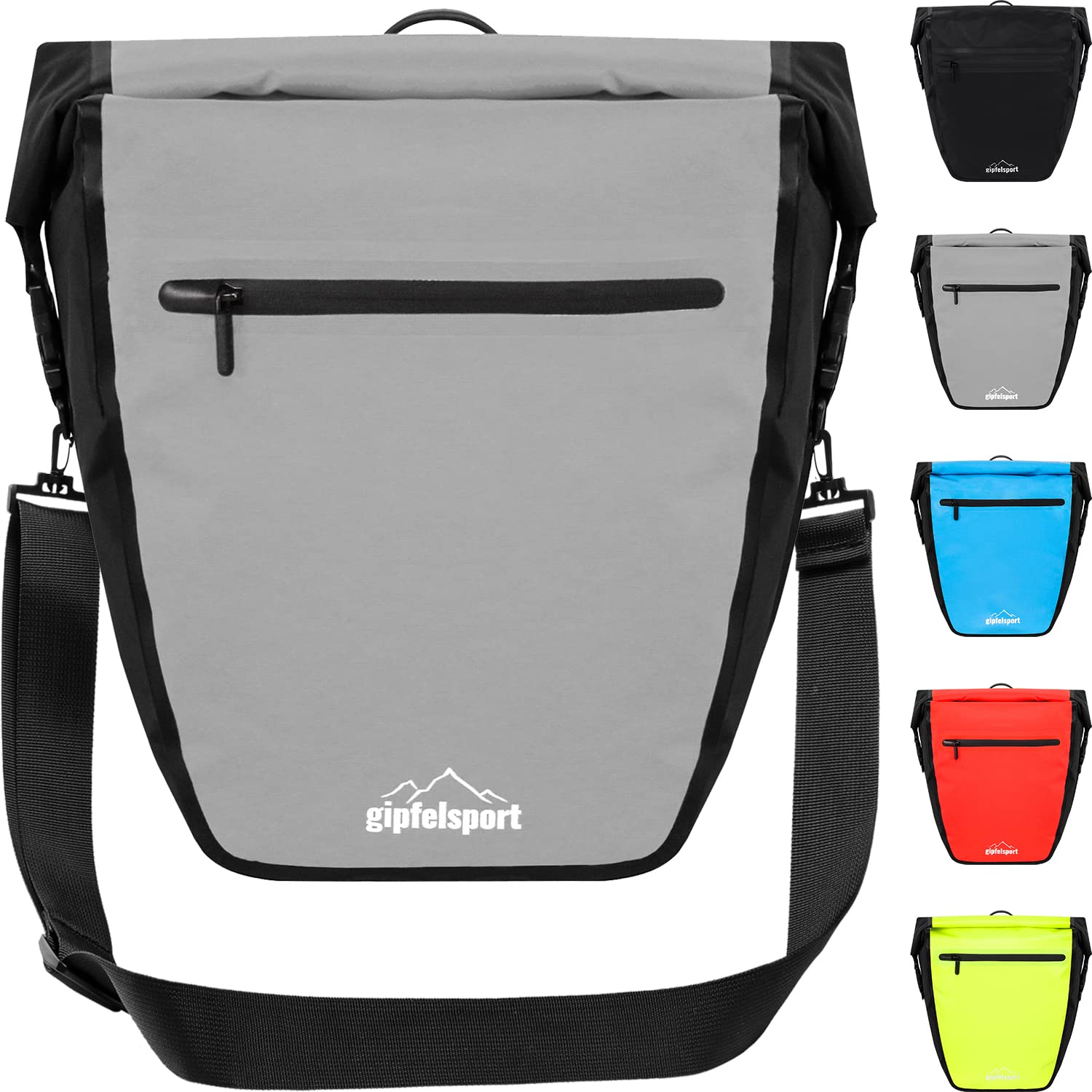 gipfelsport Fahrradtasche für Gepäckträger - Gepäckträgertasche I Fahrradtaschen, Satteltaschen mit 21l Volumen I wasserdicht, reflektierend, grau von gipfelsport