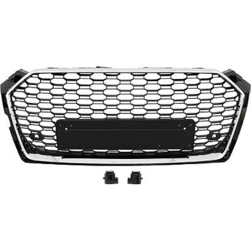 Kompatibel mit A5 S5 F5 Kühlergrill Sportgrill Wabengrill Front Grill Emblem Schwarz mit Chromrahmen 16-20 von goingfast