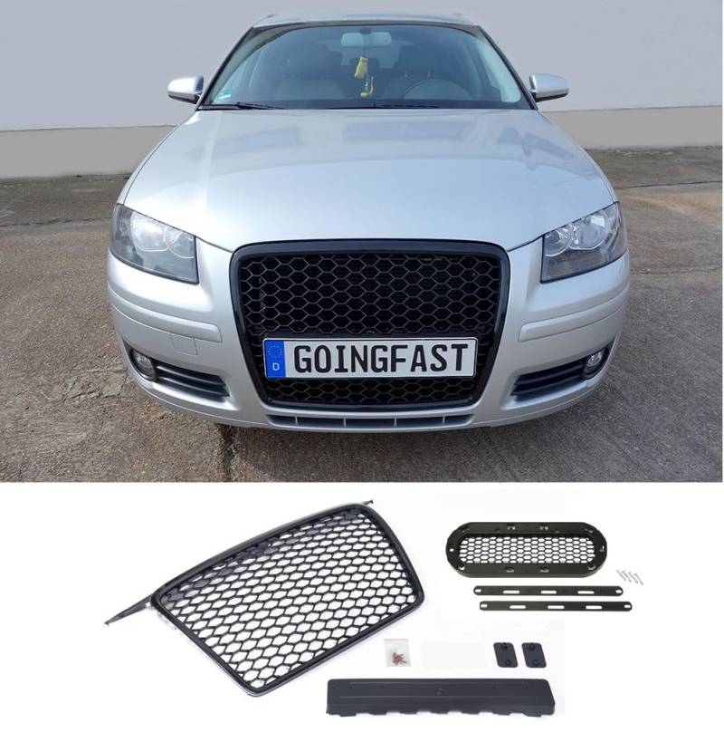 Passend für Audi A3 8P Kühlergrill Wabengrill Front Tuning Sport Grill Emblemhalter 2005-2008 von goingfast