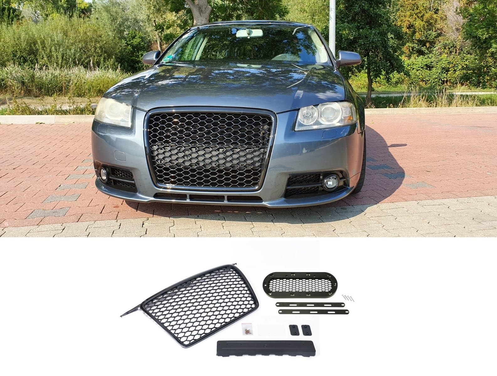 Kompatibel mit A3 8P NUR S-Line Kühlergrill Wabengrill Sport Front Grill Emblemhalter von goingfast