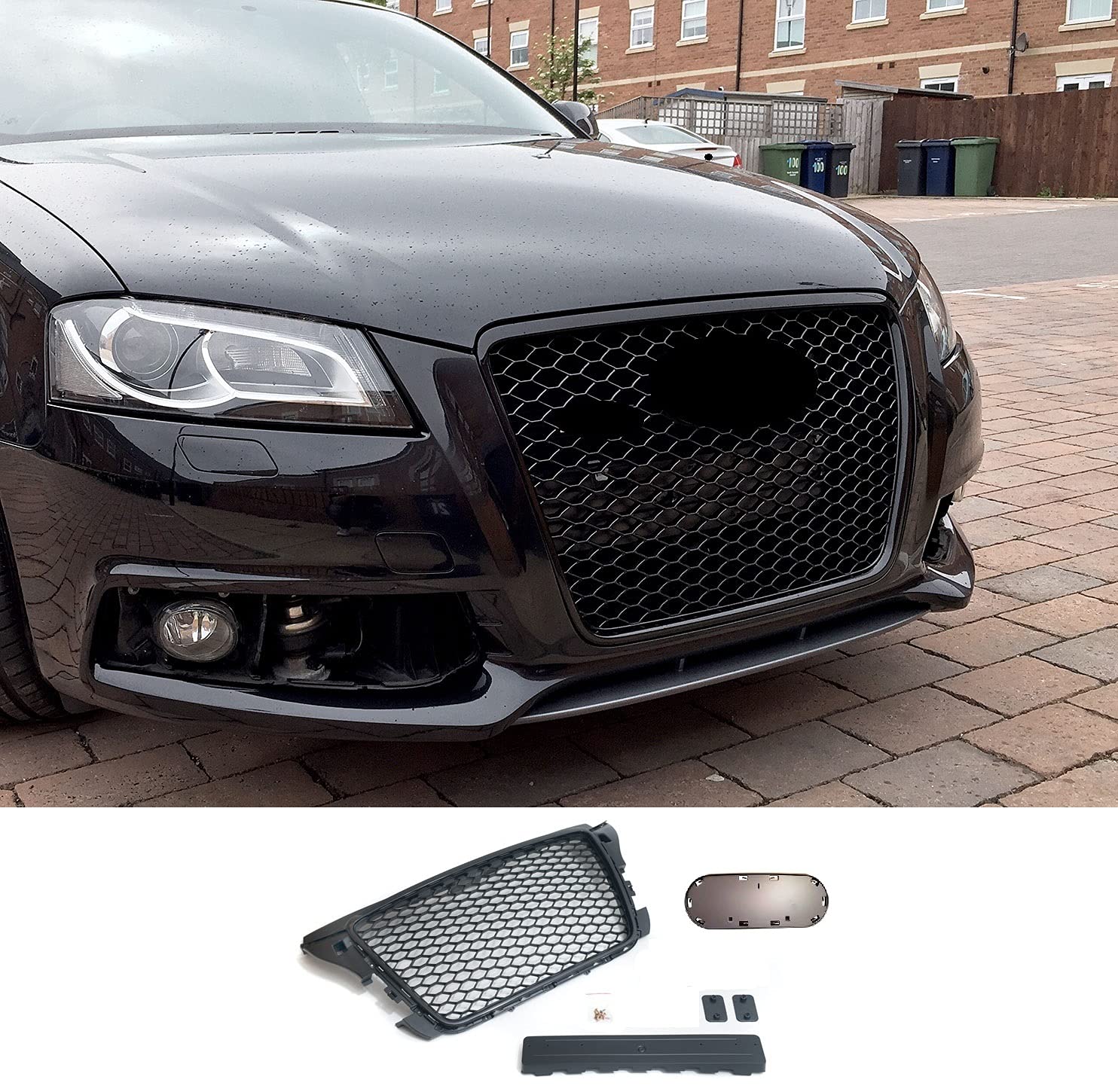 Passend für Audi A3 8P Kühlergrill Wabengrill Front Grill mit Emblemhalter PDC 08-13 von goingfast