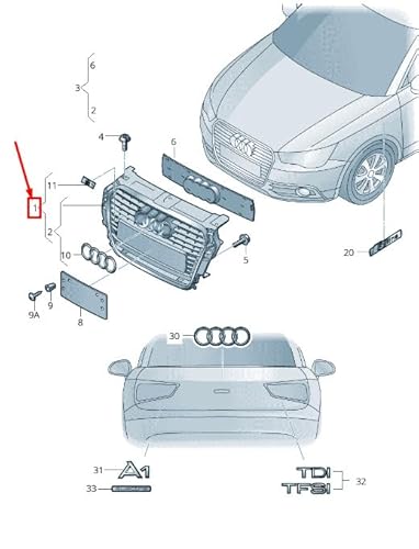 Passend für Audi A1 Mk1 Kühlergrill 8X0853651F T94 8X0853651Ft94 Original von gtvtrading