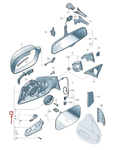 Passend für Audi A3 Sportback 8P Außenspiegel Vorne Links RHD 8P2858531Eb01C Original von gtvtrading
