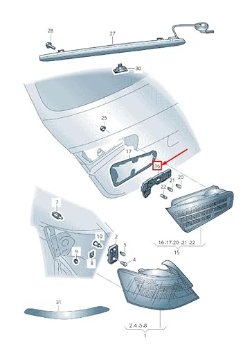 Passend für Audi A3 Sportback 8V Lampenfassung Rücklicht hinten links innen 8V4945257B Original von gtvtrading