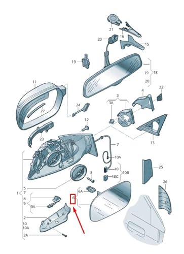 Passend für Audi A4 Avant B8 Türspiegelglas Vorne Rechts 8F0857536G Original von gtvtrading