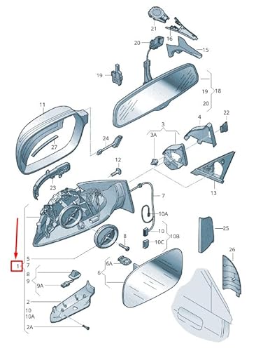 Passend für Audi A5 8T Außenspiegel Vorne Rechts Lhd 8T8857410E3Fz Original von gtvtrading
