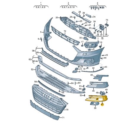 Passend für Audi A8 4N Frontstoßstange Links Kühlergrill 4N0807679Bgru Original von gtvtrading