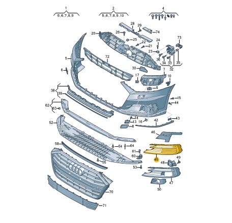 Passend für Audi A8 4N Frontstoßstange Links Lüftungsgitter 4N0807679Cgru Original von gtvtrading