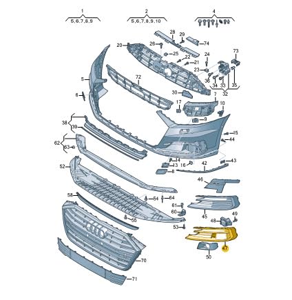 Passend für Audi A8 4N Frontstoßstange Rechts Kühlergrill 4N08076803Fz Original von gtvtrading