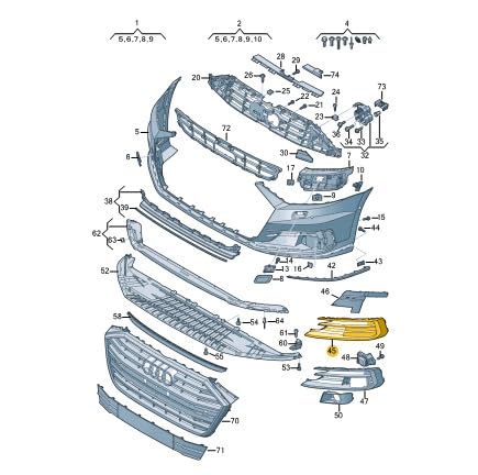 Passend für Audi A8 4N Frontstoßstange Rechts Kühlergrill 4N0807680A3Fz Original von gtvtrading