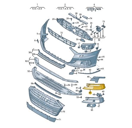 Passend für Audi A8 4N Frontstoßstange Rechts Kühlergrill 4N0807680Cgru Original von gtvtrading