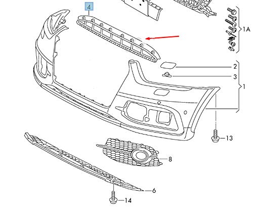 Passend für Audi Q3 8U Frontstoßstange unten Mitte Kühlergrill 8U0807683Emi7 Original von gtvtrading