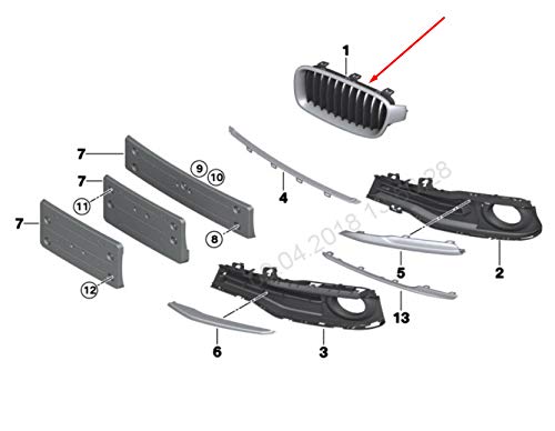 Passend für BMW 3 F30 Front Sport Stoßstange Kühlergrill Rechts 51137260498 2015 Original von gtvtrading
