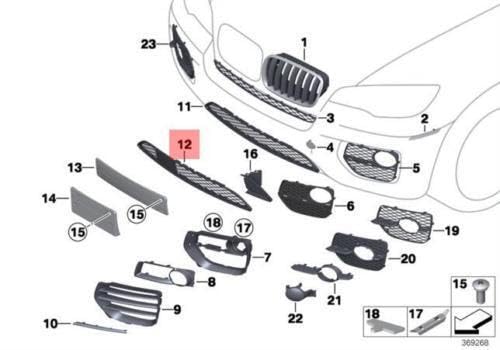 Passend für BMW X6 E71 Frontstoßstange Mitte unten schwarz Kühlergrill 7231607 51117231607 von gtvtrading