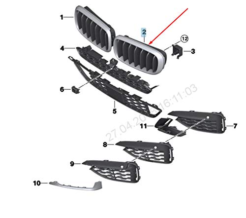 Passend für Bmw X6 F16 Kühlergrill Links M Hoher Grill 51137373697 7373697 2016 Original von gtvtrading