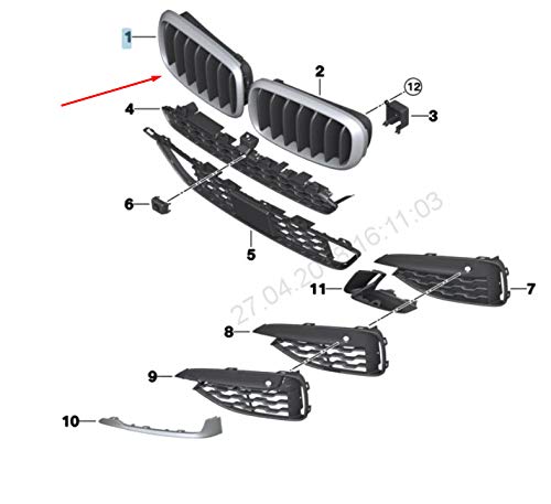 Passend für Bmw X6 F16 Kühlergrill M Rechts Hoch 51137373698 7373698 2016 Original von gtvtrading