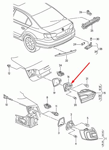 Passend für VW Jetta Mk6 Rücklicht innen rechts Fassung 5C6945260A 2013 Original von gtvtrading