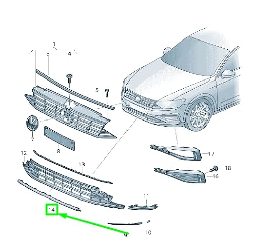 Passend für VW Passat B8 3G Frontstoßstange Lüftungsgitter Untere Zierleiste 3G0853551B2Zz Original von gtvtrading