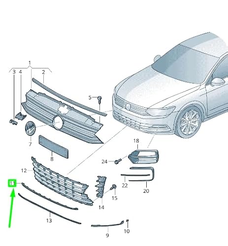 Passend für VW Passat B8 3G Frontstoßstange Mitte Entlüftungsgitter Zierleiste 3G0853551A2Zz Original von gtvtrading