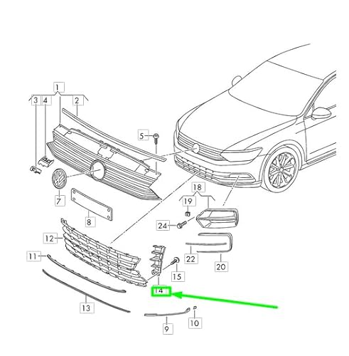 Passend für VW Passat B8 3G Kühlergrill Abschlusselement Vorne Links 3G08539499B9 Original von gtvtrading