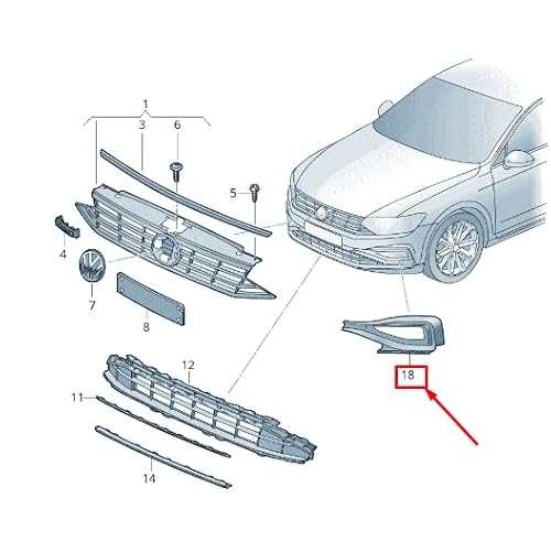 Passend für VW Passat B8 3G Lüftungsgitter Stoßstange Vorne Links 3G0854661E9B9 Original von gtvtrading