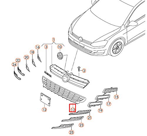 Passend für Volkswagen Golf Mk7 Frontstoßstange unten Mitte Kühlergrill 5G0853677Ab041 Original von gtvtrading