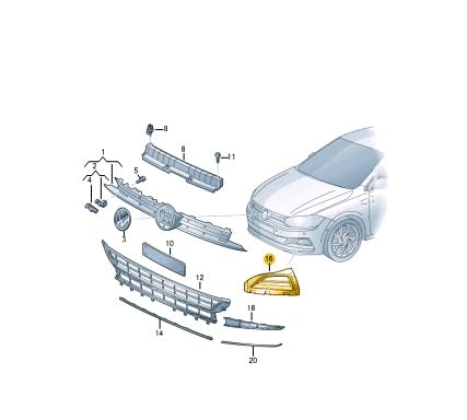 Passend für Volkswagen Polo Aw Frontstoßstange Links Kühlergrill 2G0853665G9B9 Original von gtvtrading