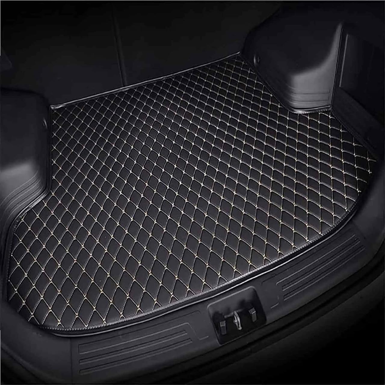 Auto Leder Kofferraummatten für Cadillac SRX 2010-2013, Langlebiges Wasserdicht Kratzfest Kofferraumwanne Schutzmatte Innenraum ZubehöR,Black-Beige von haozong