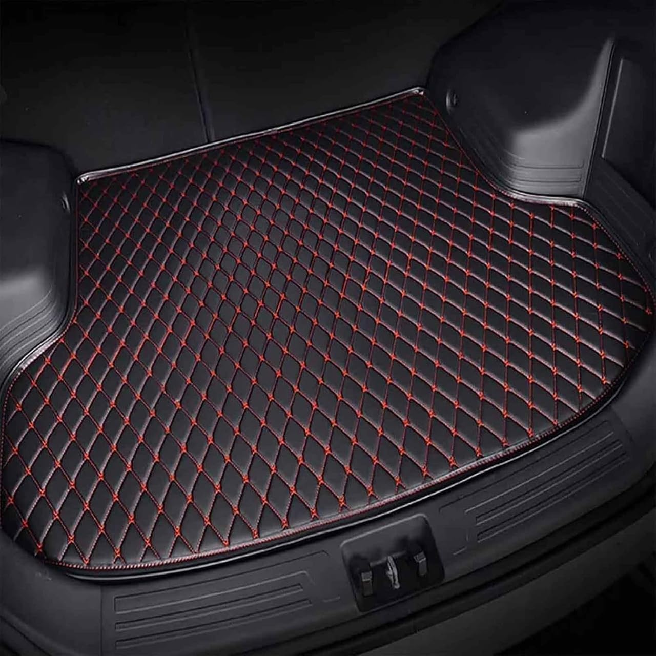 Auto Leder Kofferraummatten für Seat Ibiza MK4 IV Hatchback 2008-2017, Langlebiges Wasserdicht Kratzfest Kofferraumwanne Schutzmatte Innenraum ZubehöR,Black-Red von haozong