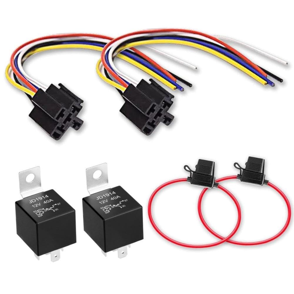 harayaa 2 Teiliges Automotive SPDT Relais Kit, 5 Polig, 30/40 A, 12 V, Relais Kabelbaumanschlüsse für Professionelle Inline ATC Sicherungshalter von harayaa