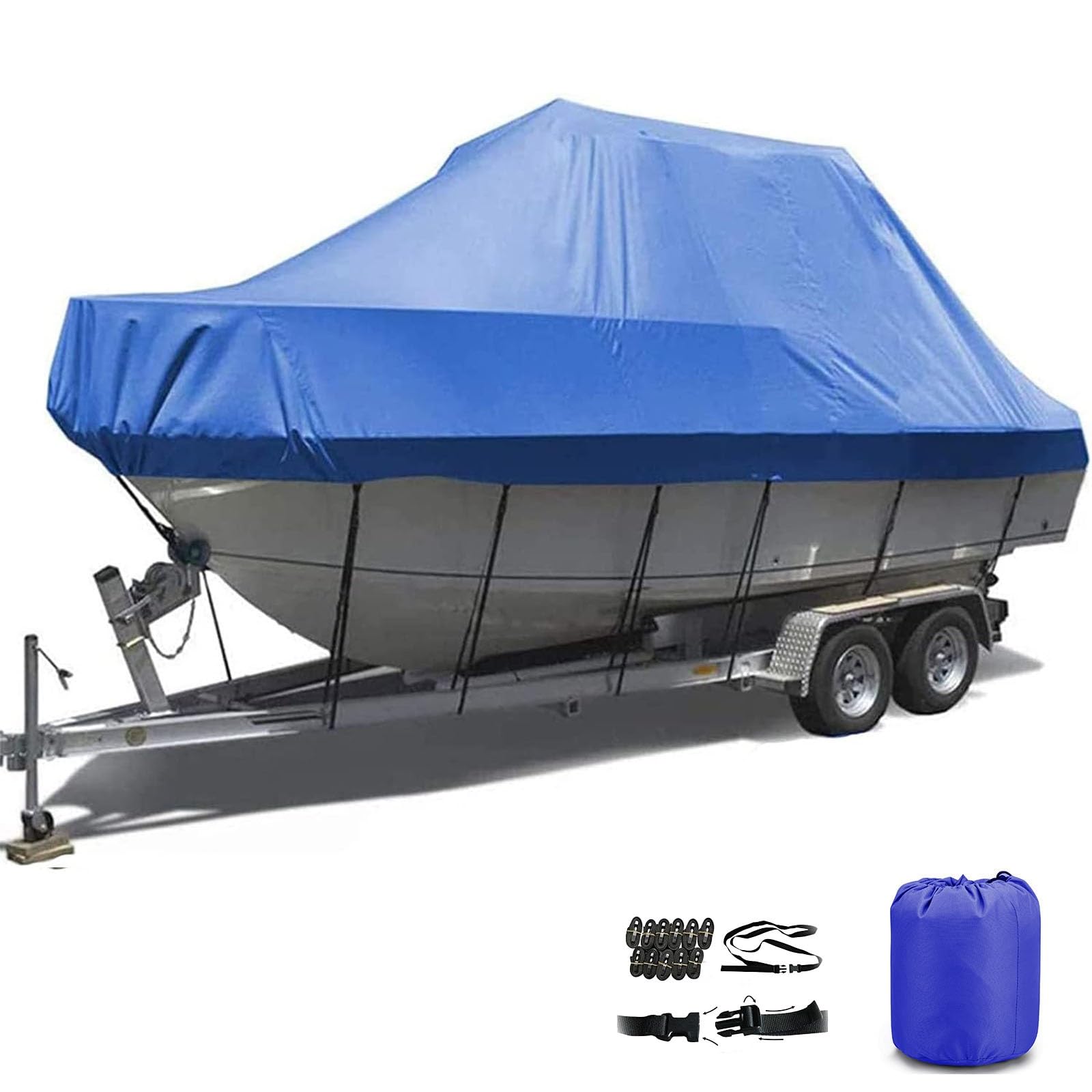 Bootsabdeckung Bootsplane 210D Trailer Abdeckplanen für Boote Boot Persenning Wasserdicht Anti-UV Bootskonsolenabdeckung für V-Rumpf,Schlauchboot,Ruderboot(Color:Blue,Size:16to18FT: 636x332cm) von hardtry