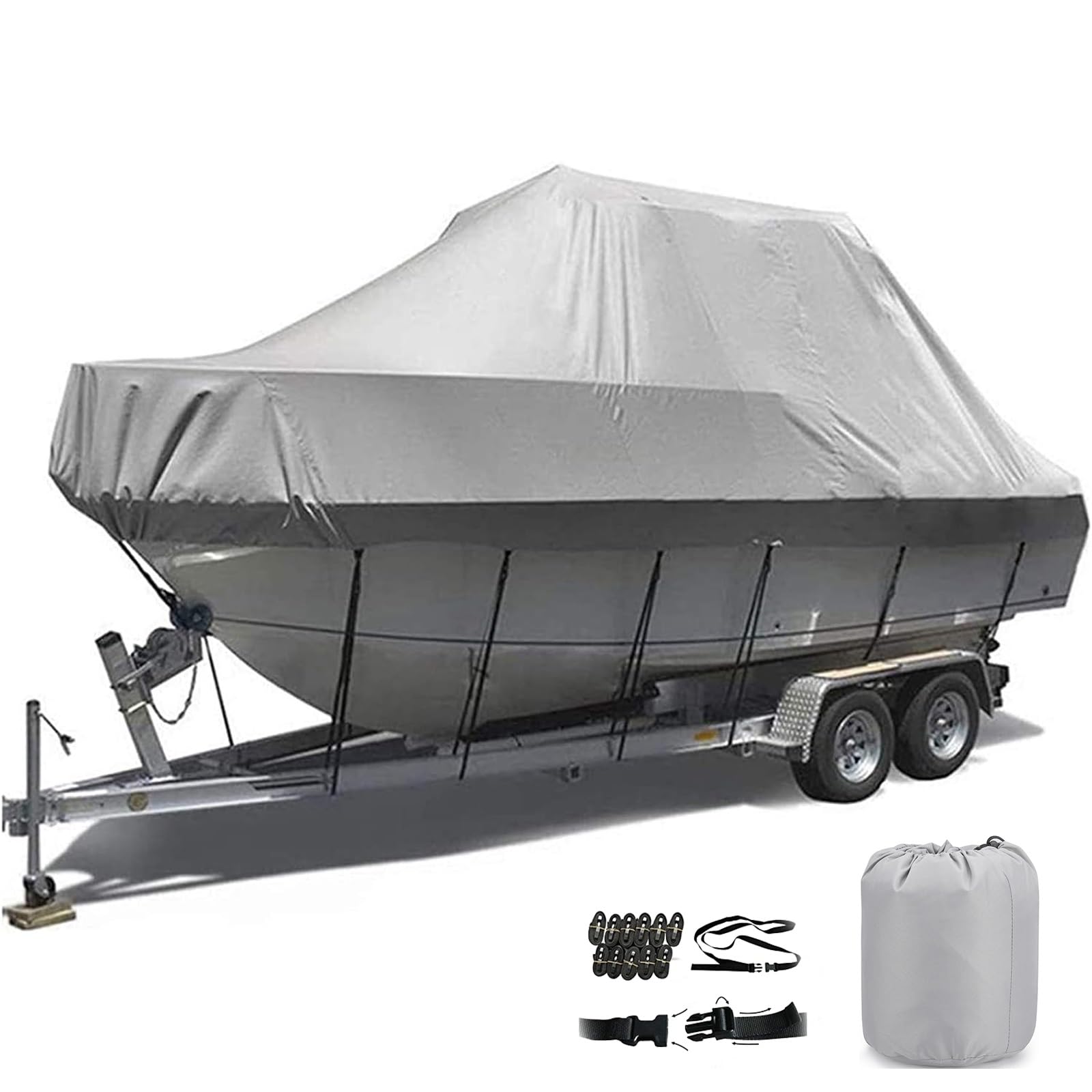 Bootsabdeckung Bootsplane 210D Trailer Abdeckplanen für Boote Boot Persenning Wasserdicht Anti-UV Bootskonsolenabdeckung für V-Rumpf,Schlauchboot,Ruderboot(Color:Gray,Size:14to16FT: 530x290cm) von hardtry