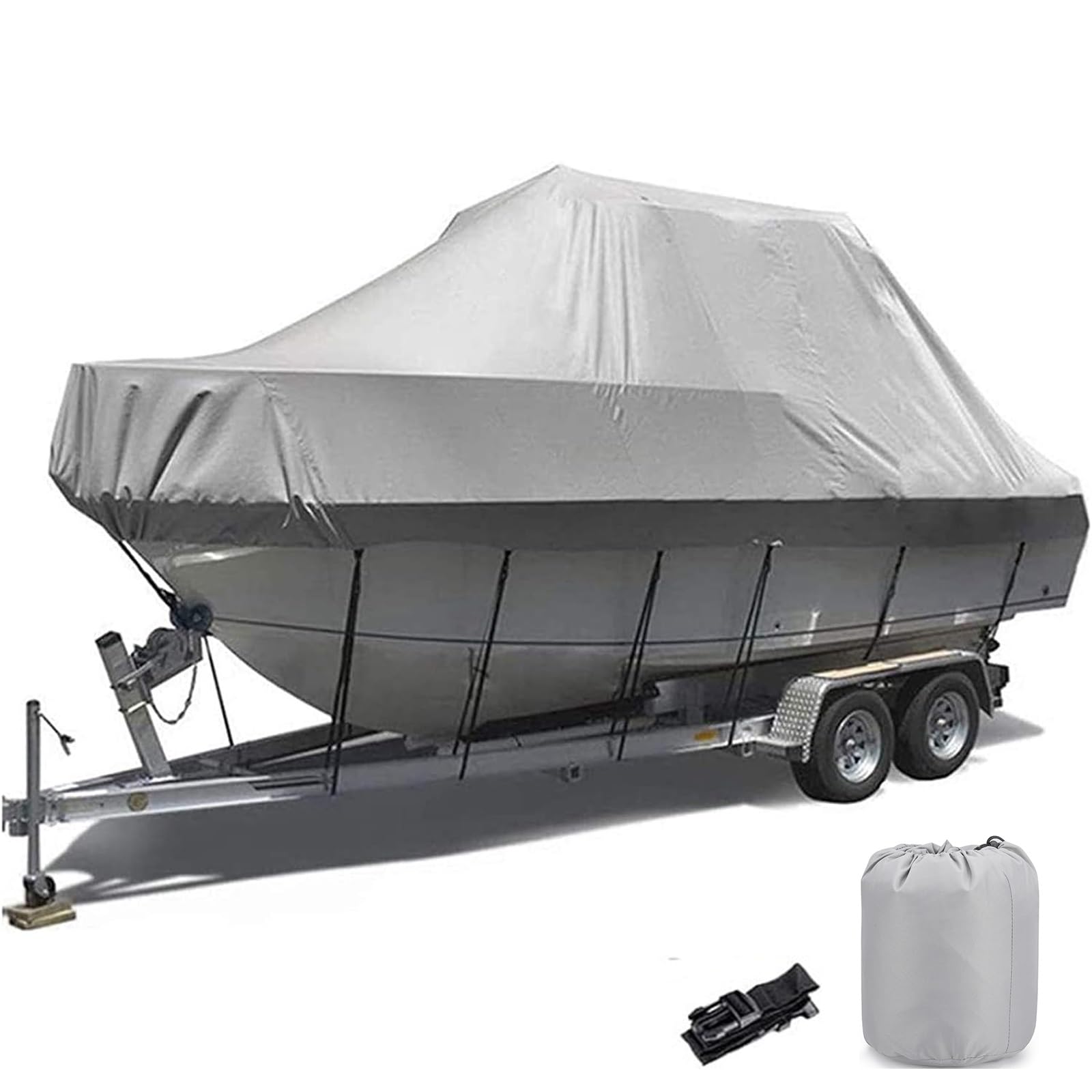 Trailer Bootspersenning Bootsabdeckung, 420D Wasserdicht Staub Schutz Bootsplane Abdeckplanen für Yacht Schnellboot Runabout Fisch-Ski V-Hull Tri-Hull(Color:Gray,Size:12to14FT:450x230cm) von hardtry