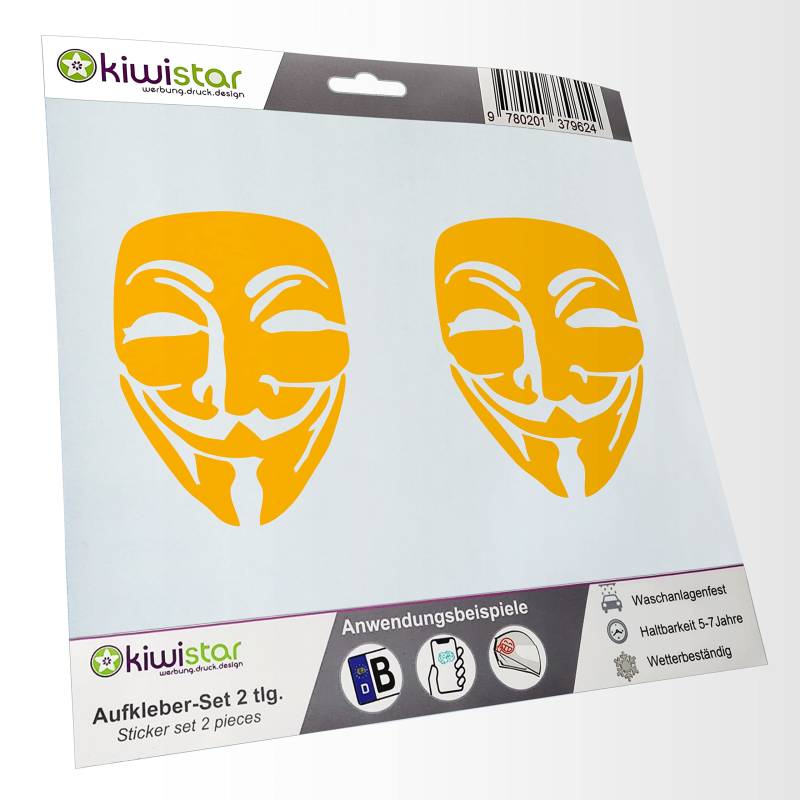 - 2X Kennzeichenaufkleber -Anonymous Maske Aufkleber für Auto, Laptop, Fahrrad, LKW, Motorrad Mehrfarbig JDM Decal Racing von hauptsachebeklebt