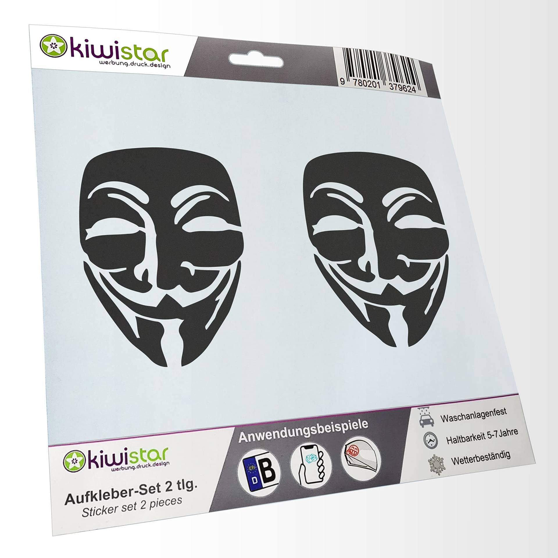 - 2X Kennzeichenaufkleber -Anonymous Maske Aufkleber für Auto, Laptop, Fahrrad, LKW, Motorrad Mehrfarbig JDM Decal Racing von hauptsachebeklebt